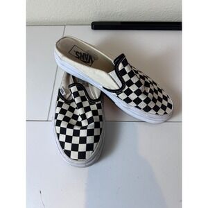 Vans Checkerboard Slip On Mule Women 8 Black White Canvas Classic Casual Indie